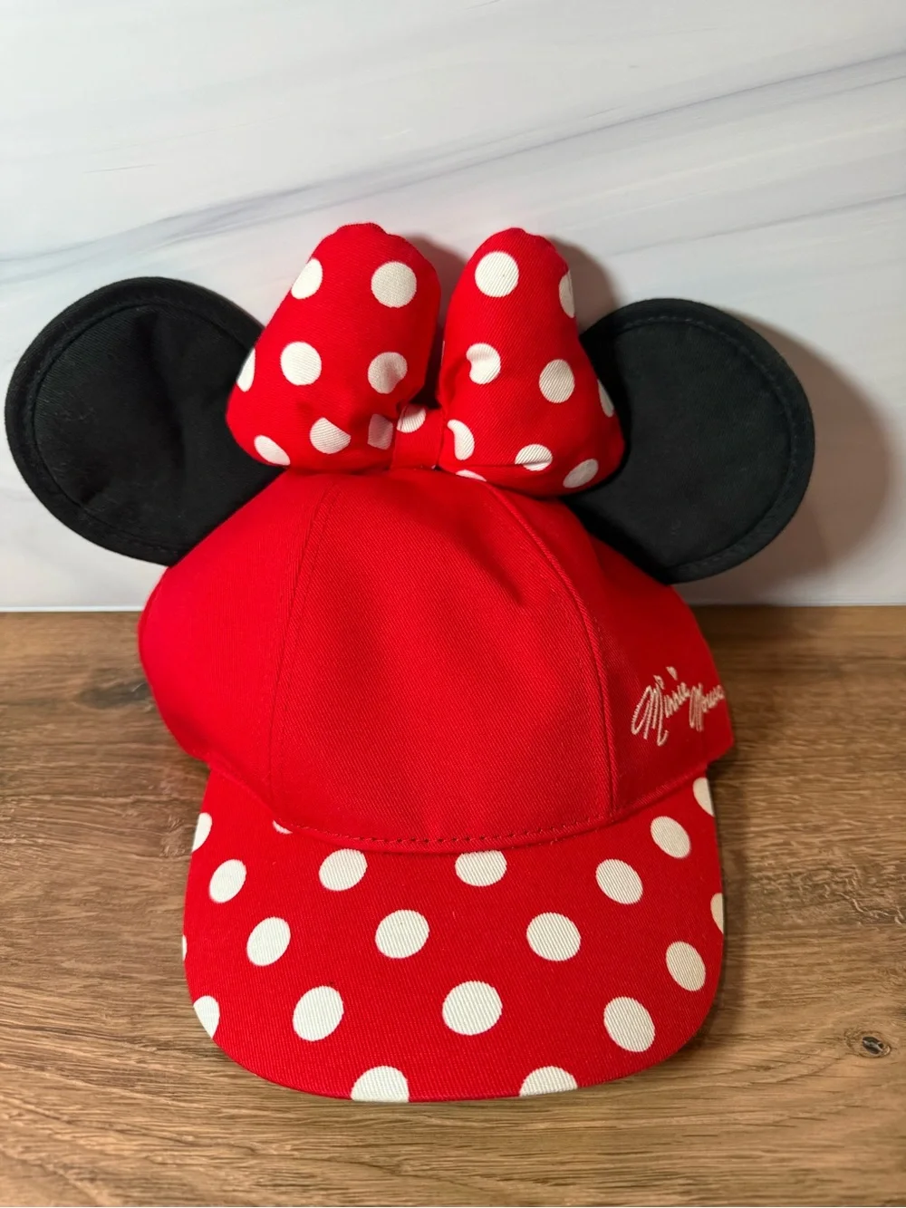 Disney Parks Minnie Mouse Youth Ear Baseball Cap Red Polka Dot Hat